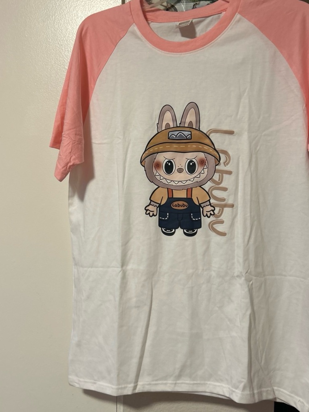 Crew Neck Graphic Tee with Pink Raglan Sleeves